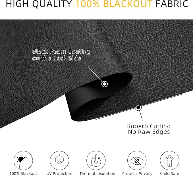ChrisDowa Blackout Roller Shades for Windows, Striped Pattern Cordless Pull Down Door Blinds with Privacy, Thermal Insulated Window Shades for Living Room, Home and Office. Black, 64" W x 72" H