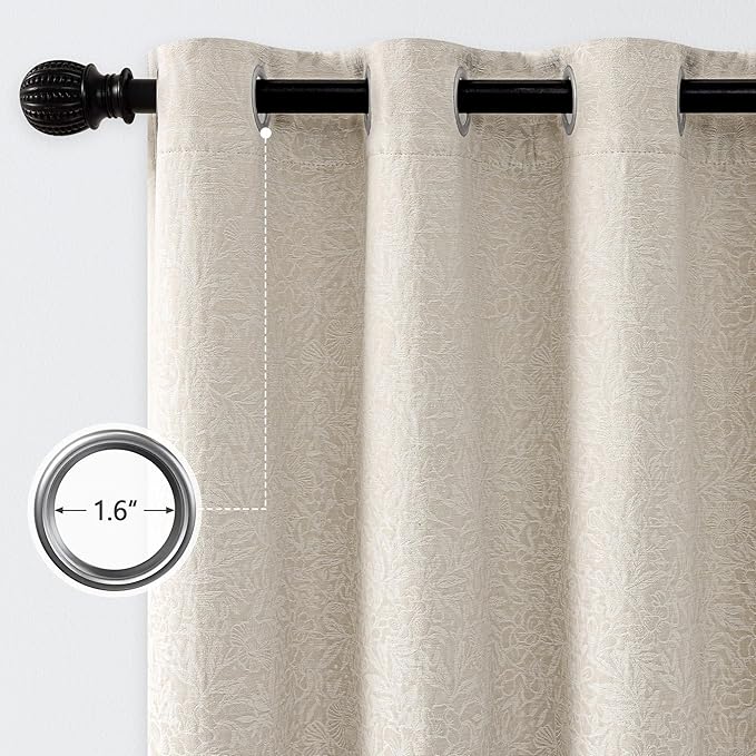 Metro Parlor Beige Floral Blackout Curtains 96 Inches Long for Bedroom, Jacquard Chenille Patterned Vintage Flower Curtains for Living Room Darkening Thermal Insulated Grommet Window Drapes, 2 Panels