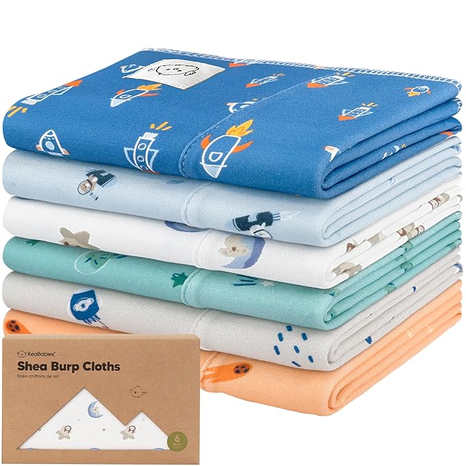 Organic Burp Cloths Baby Boy, Girl - 6-Pack Large 100% Cotton Burping Cloths for Babies, Spit Up Rags, Super Absorbent, Ultra Soft Newborn Rag,Gender Neutral,Machine Washable,Durable(Cosmo)