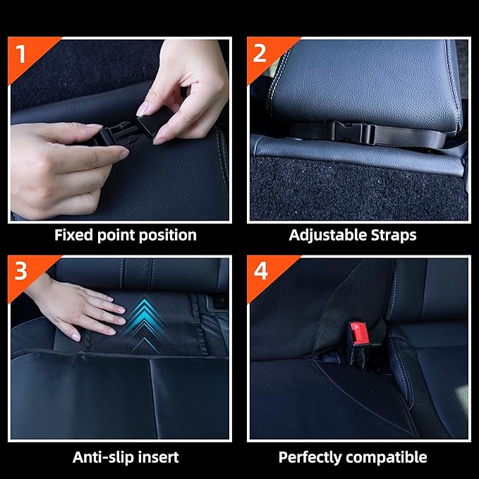 Amooca Car Seat Protector Durable Oxford Fabric and Faux Leather Seat Cover Protection Mat Universal Fit for Vehicles with Mesh Storage Pockets Pure Black Black 2 Pack