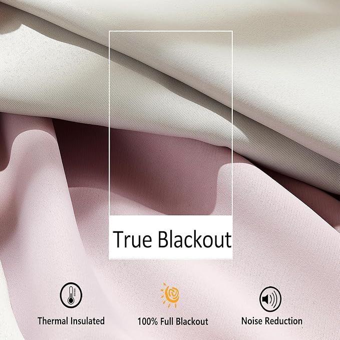Treatmentex Natural Blackout Curtains for Bedroom Living Room 90inch Long Iovry/Beige Pom Pom Curtain Panels for Windows Thermal Insulated Curtains for Kids Nursery Room Rod Pocket 52" W x 2pcs