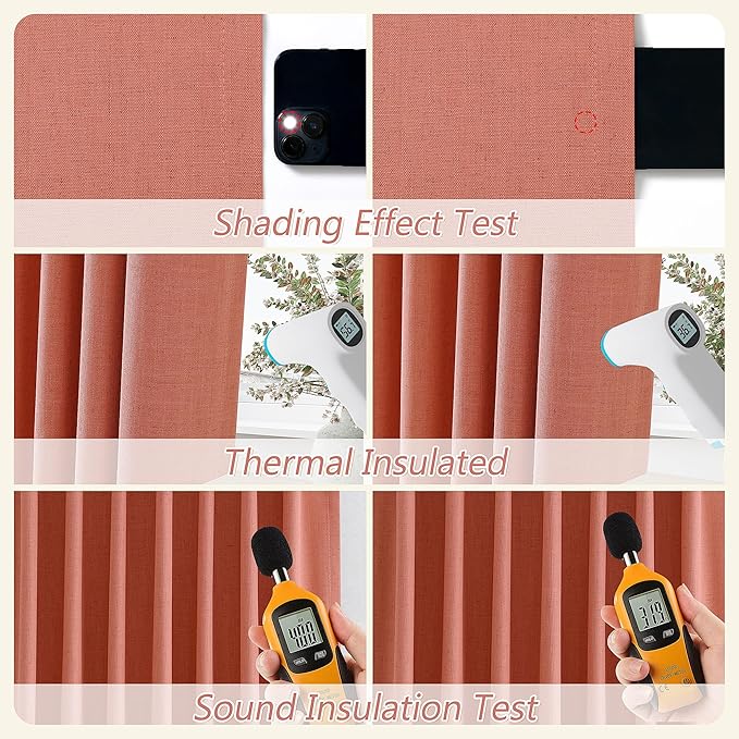 Guken 100% Blackout Curtains 84 Inch Length 2 Panels Set for Living Room Bedroom Back Tab Thermal Insulated Black Out Linen Drapes Room Darkening Coral,52x84
