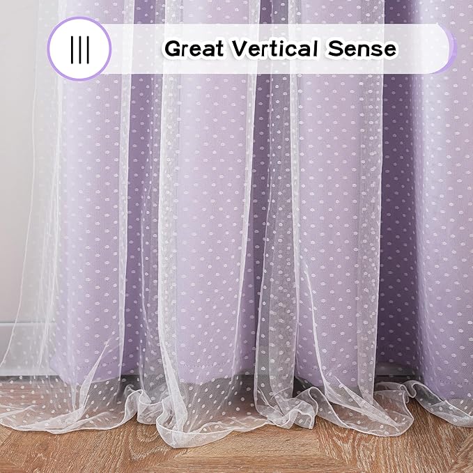 MYSKY HOME Cute Lilac Curtains for Girls Bedroom & Nursery Kids Purple Lavender Blackout Curtains 63 inch Long Double Layer with Polka Dots Sheer, Grommet Tops, 52" Wide, 2 Panels