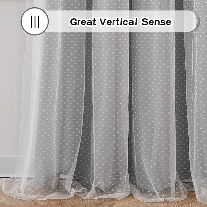 MYSKY HOME 70% Blackout Curtains for Girls Bedroom & Nursery Kids Grey Cute Curtains Double Layer with Polka Dots Sheer, Grommet Tops, 52x84 Inch Each Panel, 2 Panels