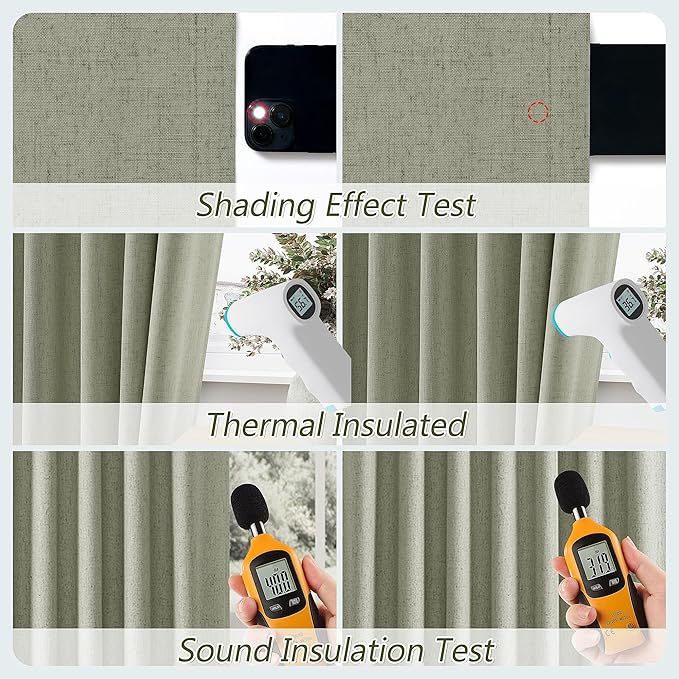 Sage Green 100% Blackout Curtains 84 Inch Length 2 Panels Set for Living Room Bedroom Back Tab Thermal Insulated Black Out Linen Drapes Room Darkening Window Curtains 84 Inches Long