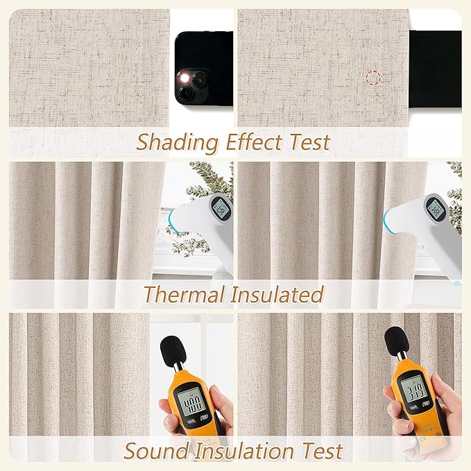 Guken Oatmeal 100% Blackout Curtains 72 Inch Length 2 Panels Set for Living Room Bedroom Back Tab Thermal Insulated Black Out Linen Drapes Room Darkening Window Curtains 72 Inches Long