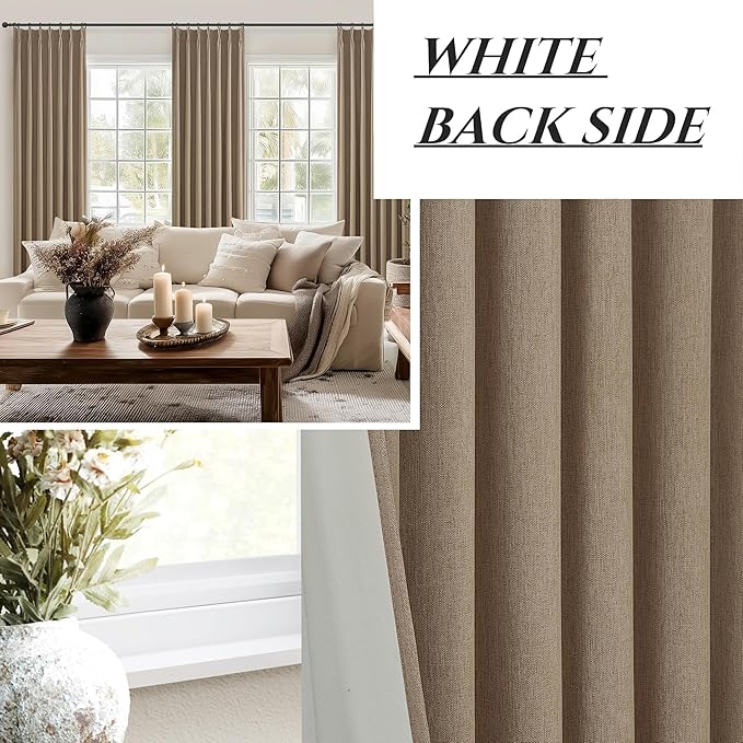 92 Inch Blackout Curtains for Living Room Thermal Noise Reduction Sliding Door Total Two Burg Country Style Linen Window Drapes for Track System Pinch Pleat,Chocolate Rust Brown (40"Wx92"Lx2Panels)