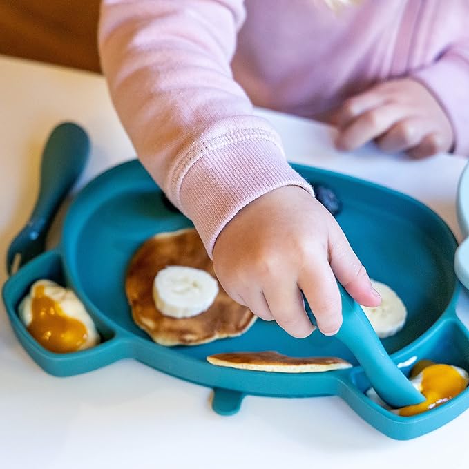Tum Tum Baby Cutlery with Case, Silicone Spoon & Fork Set, Self Feeding Cutlery, 6+ Months, Blue