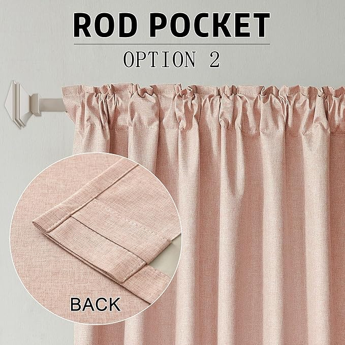 96 Inch Long Blackout Curtains - Extra Wide Thermal Insulated Sun Block Out Bedroom Linen Curtains 8 ft Window Covering Back Tab Rod Pocket Drapes for Hall Living Room W84 x L96,2 Pcs, Baby Pink