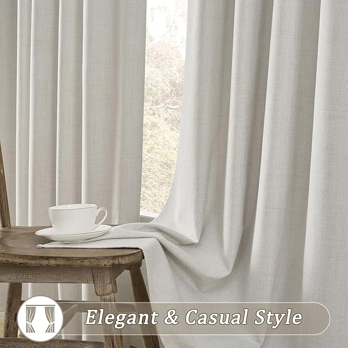 RAIN CITY Natural Birch Blackout Curtains 45 Inch Long 2 Panel Set, Boho Farmhouse Linen Drapes for Bedroom Textured Hook Included 50" x 45"