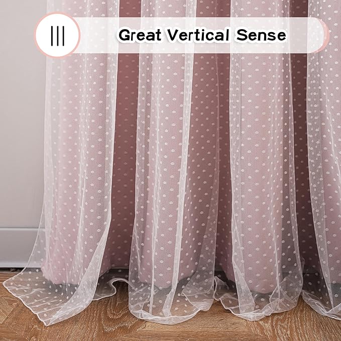 MYSKY HOME Pink Curtains for Girls Bedroom for Small Windows 54 Inch Long Nursery Kids Short Blush Princess Blackout Curtains with Polka Dots Sheer, Grommet Tops, 52" Wide, 2 Panels