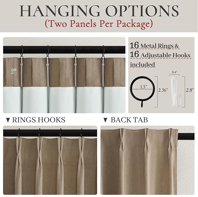 RustBrown Linen Pinch Pleated Curtains 102 Inches Long Heavy Duty Thermal Insulated Extra length Burg for Dining Room Cottage Total Blackout 48/60/72 Wide Window Treatments Drapes with Hook 2 Panels