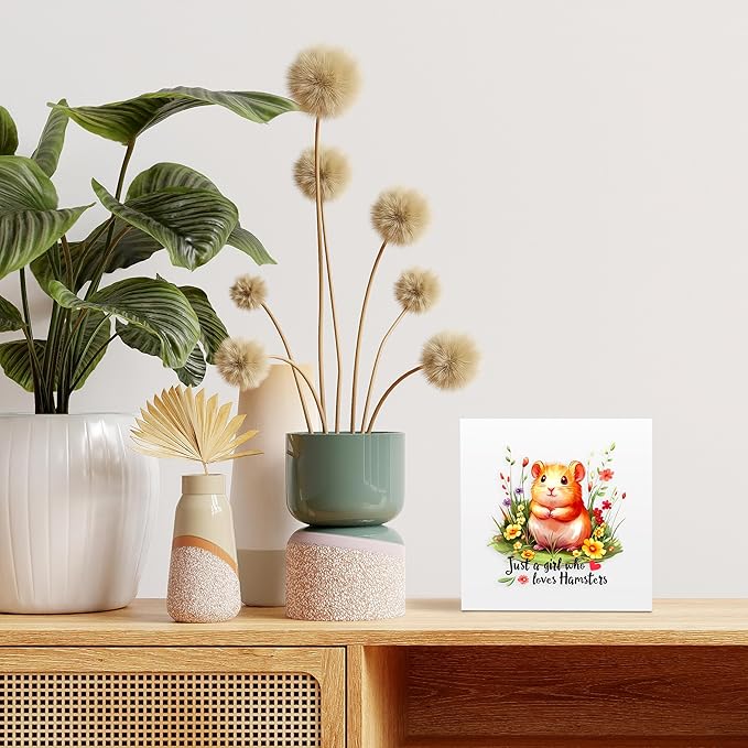 Hamster Decor Wooden Box Sign Decorative, Home Room Desk Decorations For Teens Teenage Girls Age 8-12, Hamster Lovers Themed Gifts Stuff Accessories Things Merchandise Items!