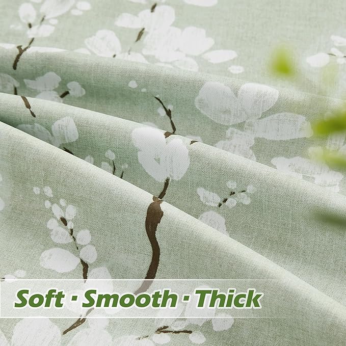 FMFUNCTEX Green Kitchen Valance Curtain for Windows Bathroom Living Room Bedroom, Blossom Blackout Window Valance Thermal Insulated Rod Pocket Valance Curtains, 50" W x 18" L, Sage Green and White