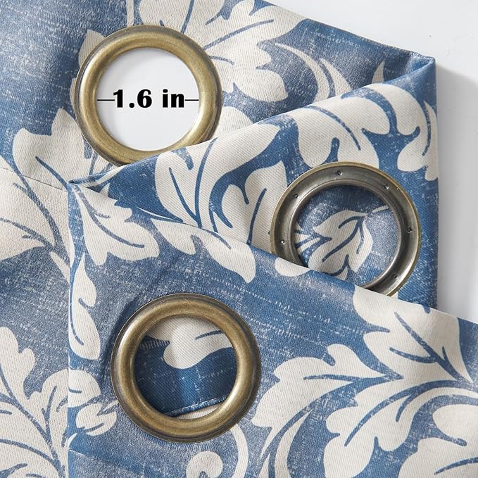 jinchan 80% Blackout Curtains for Bedroom, Blue Scroll Leaf Patterned Curtains 84 inch Length for Living Room, Farmhouse Vintage Drapes, Thermal Insulated Window Treatments, Grommet 2 Panels Blue