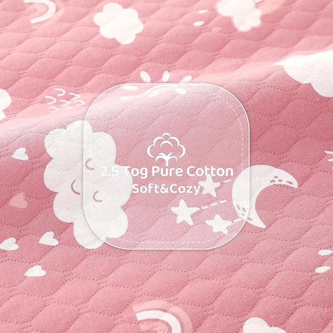 FIEMOL Baby Sleep Sack 6-12 Months 2.5 TOG, Winter Cotton Sleepsack Newborn and Infant, Warm Quilted Baby Wearable Blanket, Baby Sleeping Bag with 2-Way Zipper Pink Rainbow
