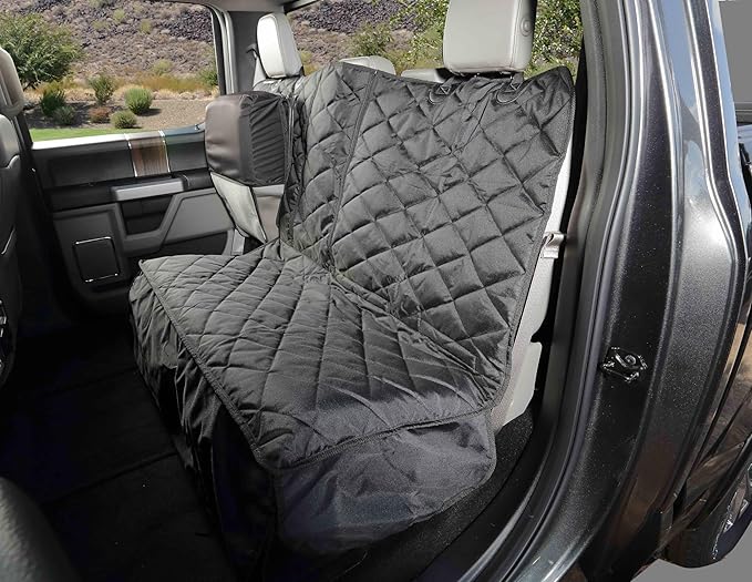 4Knines Bench Seat Covers for Trucks with Dog Hammock & Split-Tech - Rear Seat Protector for Dogs Fits Full Size Crew Cab with Split Bench Seats - Waterproof Dog Seat Cover (Passenger Side, Black)