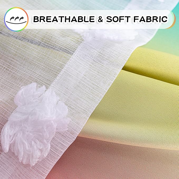 MYSKY HOME 95 Inch Long Rainbow Curtains for Girls Bedroom & Living Room - Double Layer Ombre, White Pom Pom, Blackout Sheer, Room Darkening Grommet Window Panels (2 Pieces, 52 x 95 in)