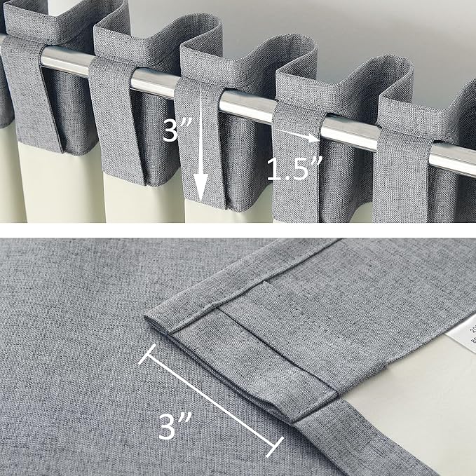 DUALIFE Grey 102 Inch Length Curtains, 100% Blackout Curtains 84 Inch Extra Wide for Bedroom Thermal Insulated Noise Cancelling Pleated Heading Tape Ring Back Tab Kids Boho Drapes 2 Panel Set 84x102