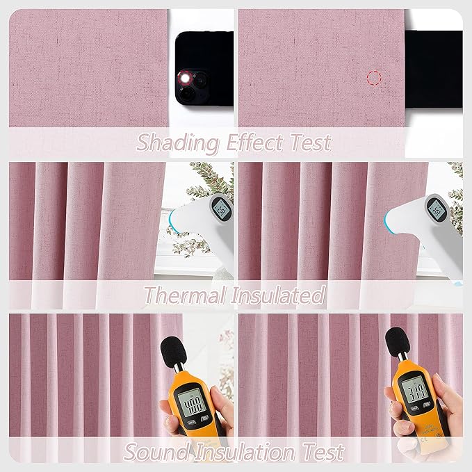 Guken 100% Blackout Curtains 96 Inch Length 2 Panels Set for Living Room Bedroom Back Tab Thermal Insulated Black Out Linen Drapes Room Darkening Rose,52x96