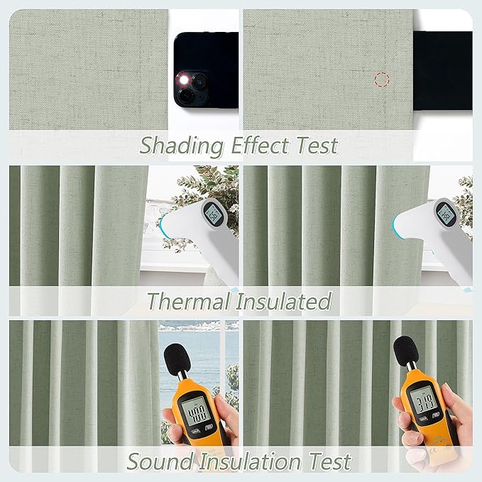 Guken 100% Blackout Curtains 80 Inch Length 2 Panels Set for Living Room Bedroom Back Tab Thermal Insulated Black Out Linen Drapes Room Darkening Window Curtains 80 Inches Long,Mist Sage