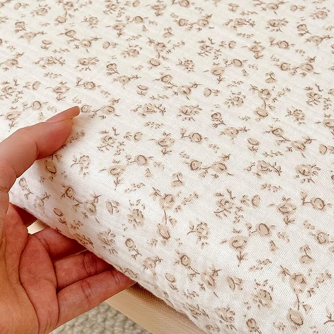 BuLuTu 2 Pack Muslin Fitted Portable/Mini Crib Mattresses Sheets 38"x26", Soft Cotton Pack and Play Mattress Sheets Fitted for Pack N Play, Machine Washable, Beige & Camellia