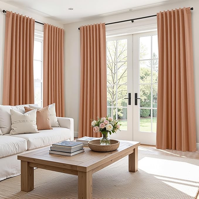 Guken 100% Blackout Curtains 96 Inch Length 2 Panels Set for Living Room Bedroom Back Tab Thermal Insulated Black Out Linen Drapes Room Darkening Rose,52x96