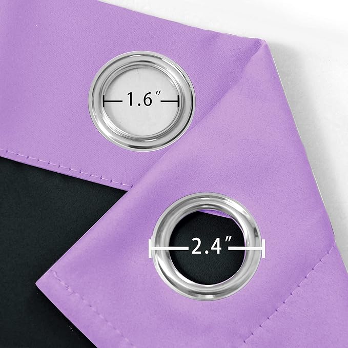 LEMOMO 100% Blackout Curtains 52 x 72 Inch/Lavender Curtains 2 Panels with Black Lining Room Darkening Thermal Insulated Bedroom Curtains