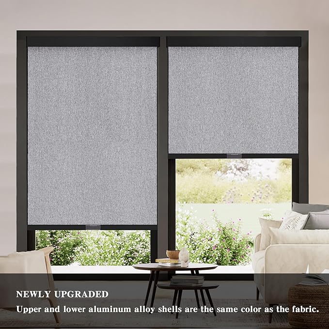 AOSKY Blackout Roller Shades Cordless Blinds for Windows, Free-Stop Shades with Valance, Thermal Insulated Fabric, UV Protection, Natural Woven Blinds for Home and Office (19" W x 72" H, Heather Grey)