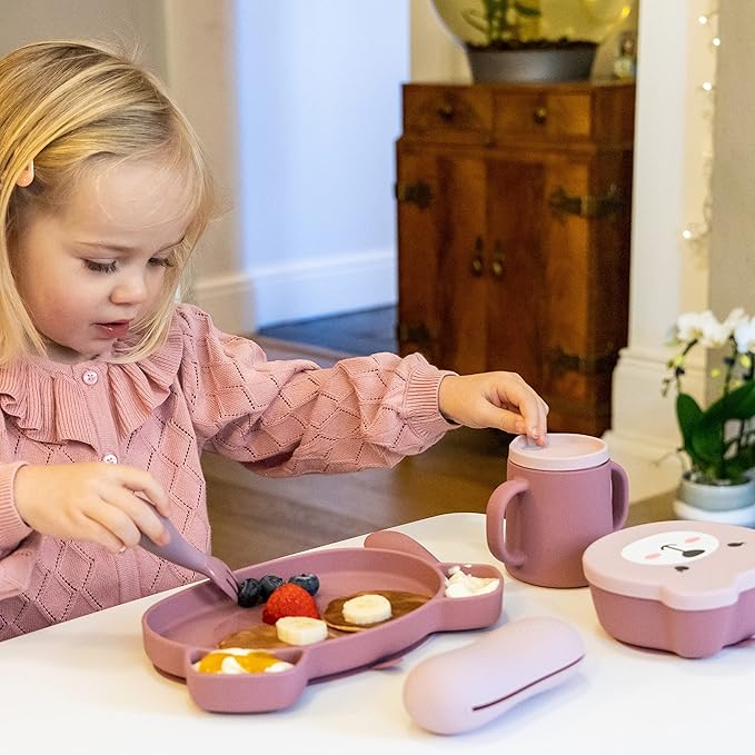 Tum Tum Baby Cutlery with Case - Baby Spoon & Fork Set, Self Feeding Cutlery, Silicone, 6+ Months, Pink