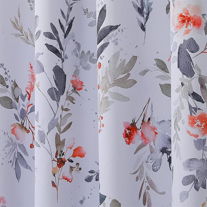 MYSKY HOME Curtains, 63 Inch Length, 2 Panels - Floral Bedroom & Kitchen Dormer Window Farmhouse Curtains, Blackout Grommet Drapess, Red and Gray