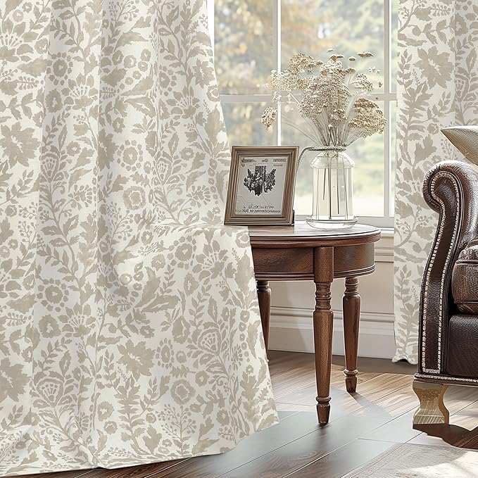 DriftAway Julia Watercolor Blackout Room Darkening Lined Thermal Insulated Energy Saving Window Curtains 2 Layers 2 Panels Each Size 52 Inch by 90 Inch Camel Beige