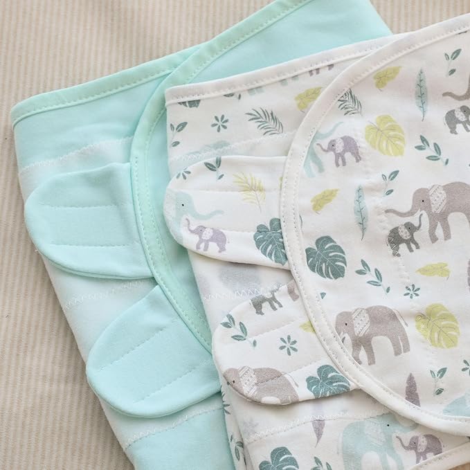 Baby Swaddles for Newborn Organic Cotton,Soft & Snug Newborn Velcro Swaddle 0-3 Months Sleep Sack Helps Calm Startle Reflex, 2-Pack Wrap Nursery Swaddling Blankets Sage Elephant