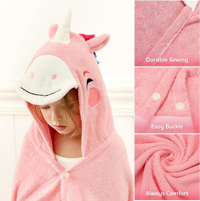 Joiedomi Unicorn Hooded Towel for Kids Soft 100% Cotton Bath Beach Towel 30" x 50" for Kids 3-10 Years Toddler Pool Poncho with Hood Absorbent Swim Wrap for Boys Girls
