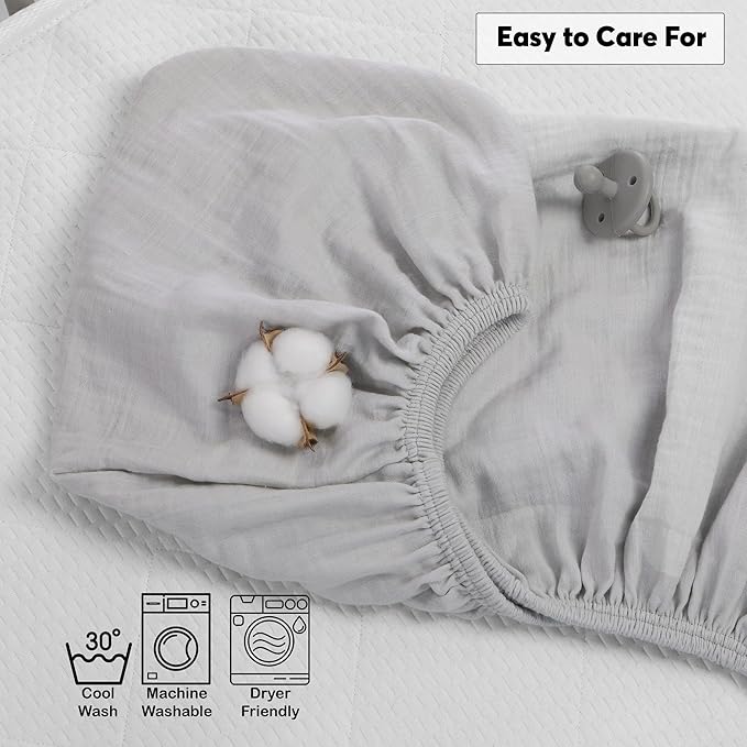 Muslin Baby Crib Sheets Fitted - Crib Sheets Neutral Turkish Cotton, Ultra Soft & Breathable - Organic Cotton Crib Sheets for Boys & Girls, GOTS & Oeko-TEX® Certified (52x28, Cloudy Gray)