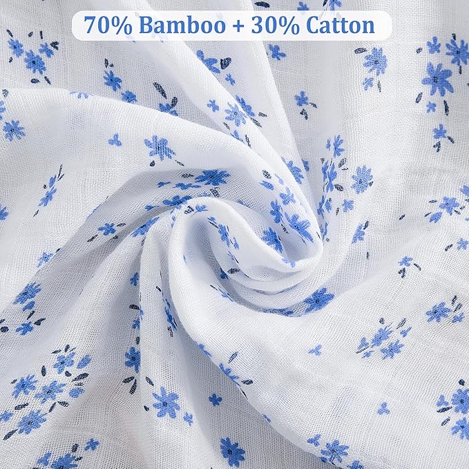 Viviland Muslin Swaddle Blanket, Baby Swaddle Blanket for Boys & Girls, Nursery Receiving Blanket for Newborn, Baby Swaddle Wrap Soft Silky & Breathable, 4 Packs, 47 X 47In, Blue Floral