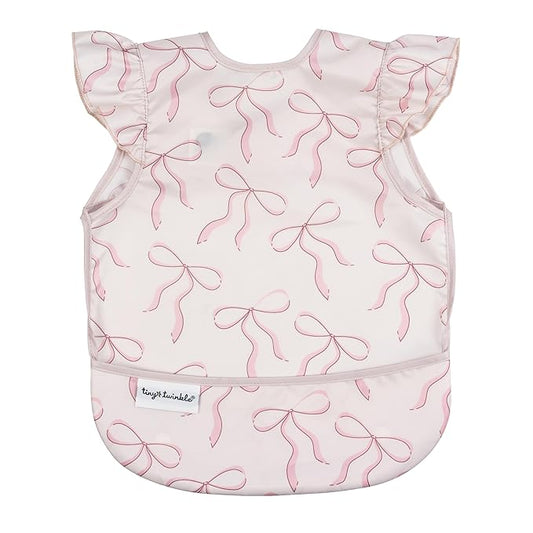 Tiny Twinkle Mess Proof Baby Bib for Girls | Waterproof Toddler Bib for Eating | Baby Apron for Feeding | Machine Washable | Perfect Shower Gift (Bows, 6–24M)
