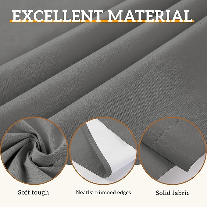 100% Blackout Curtains 84 Inch Length for Bedroom Living Room, Grommet Thermal Insulated Room Darkening Drapes, Light Blocking Window Treatment Decor, 2 Panels, 37x84, Charcoal Grey