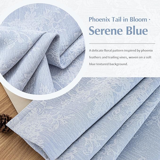 FMFUNCTEX Blue Floral Jacquard Blackout Curtains 108 Inches Long for Bedroom, Scroll Flower Chenille Farmhouse Curtains for Living Room Darkening Thermal Insulated Grommet Window Drapes 2 Panels