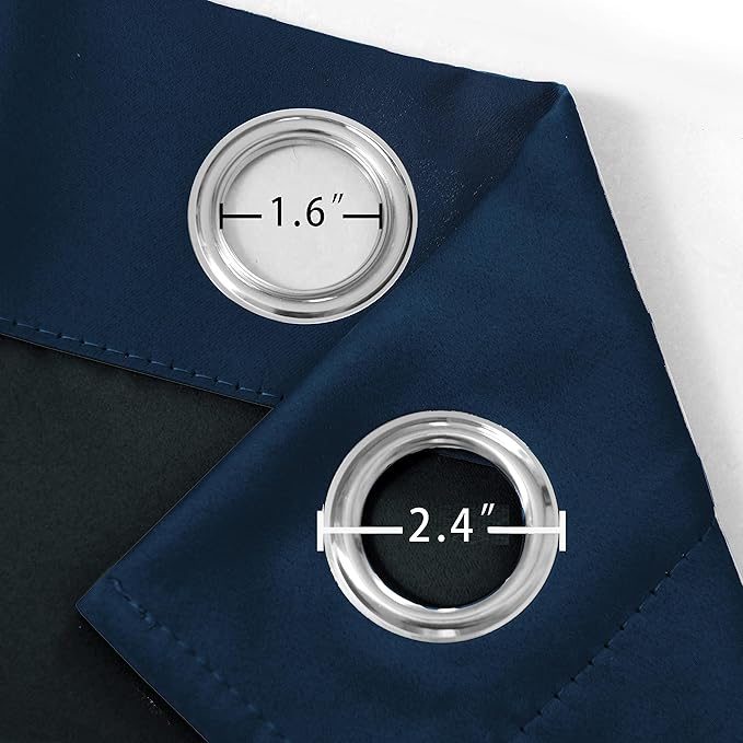 LEMOMO 100% Blackout Curtains 42 x 63 Inch Navy Blue Curtains 2 Panels Darkening Thermal Insulated Bedroom Curtains