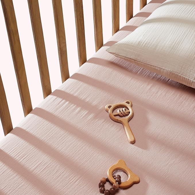 Bioweaves Organic Cotton Muslin Crib Sheet, GOTS Certified Fitted Crib Mattress Sheet, Extra Soft & Breathable for Toddler, Baby Boys & Girls, 52" x 28”, 8 Inch Pocket, Dusty Pink