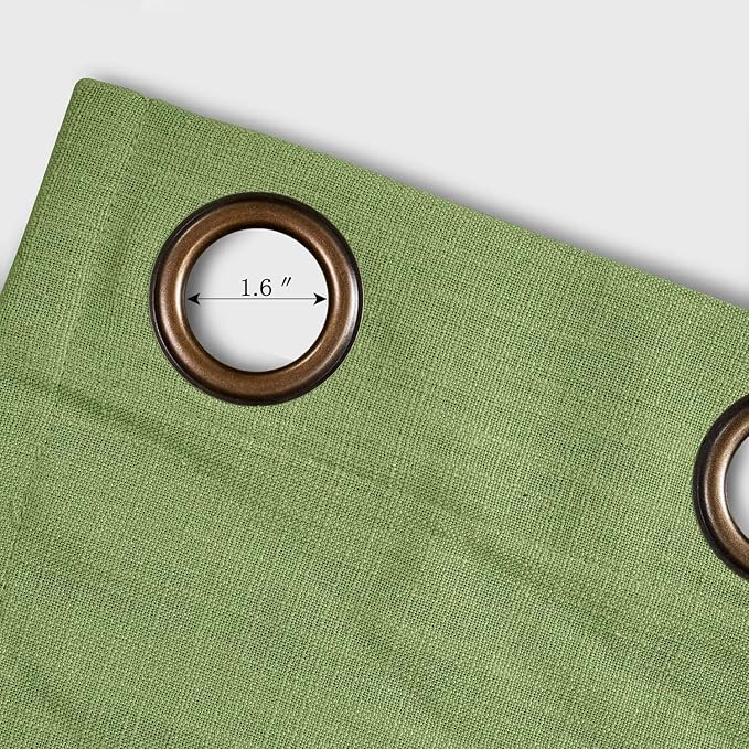 ChadMade 50W x 96L Inch Green Linen Polyester Curtain Drapes with Blackout Lining, Room Darkening Antique Bronze Grommet Curtain for Sliding Glass Door Patio Door Living Room (1 Panel)