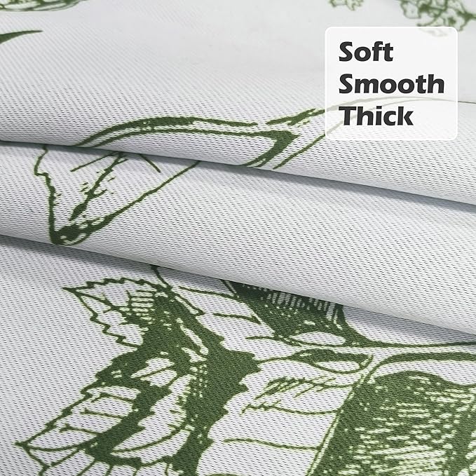 FMFUNCTEX 100% Blackout Floral Curtains 63 Inches Long for Bedroom, Sage Green Leaf Drapes for Living Room, Farmhouse Rod Pocket Back Tab Room Darkening Thermal Insulated Window Drapes 2 Panels