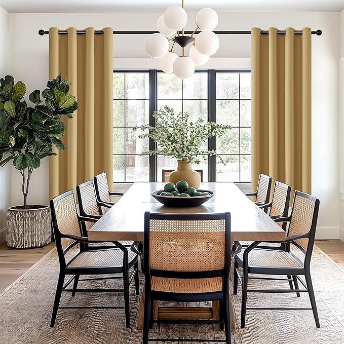 ChrisDowa 100% Blackout Mustard Yellow Solid Curtains 72 Inches Long 2 Panels for Bedroom Living Room,Farmhouse Room Darkening Thermal Insulated Soundproof Grommet Top Window Treatment Drapes,52x72