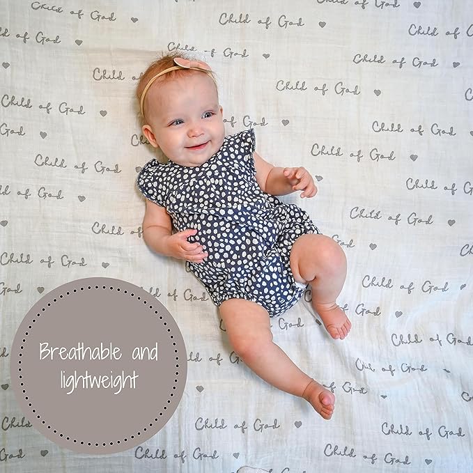 LollyBanks Muslin Swaddle Blankets 2PACK, 100% Cotton Baby Blanket 47 x 47 Inches, Large Baby Swaddle Breathable, Muslin Blankets for Boys and Girls (Child of God and Noah's Ark Print)