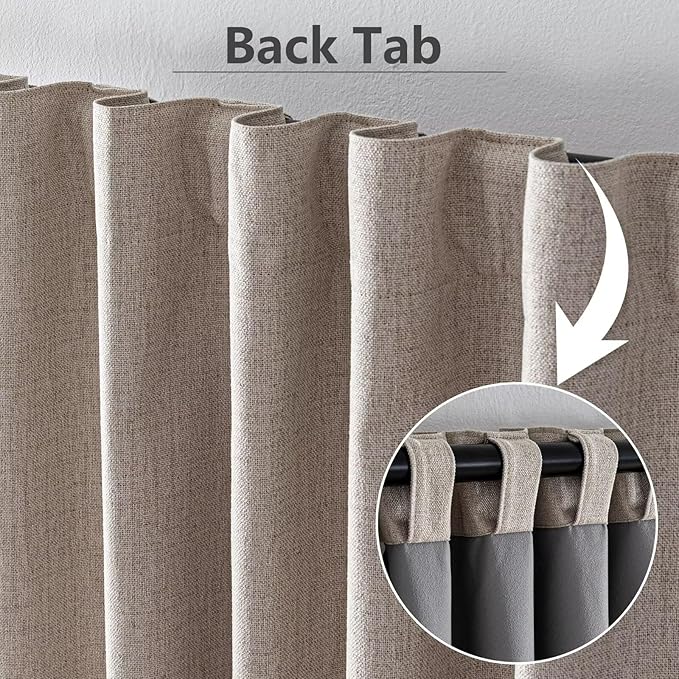 100% Blackout Curtains 84 inch Length 1 Panel Faux Linen Long Drapes for Bedroom Living Room Black Out Room Darkening Curtain Thermal Insulated Back Tab Rod Pocket(W100 x L84, Light Beige)