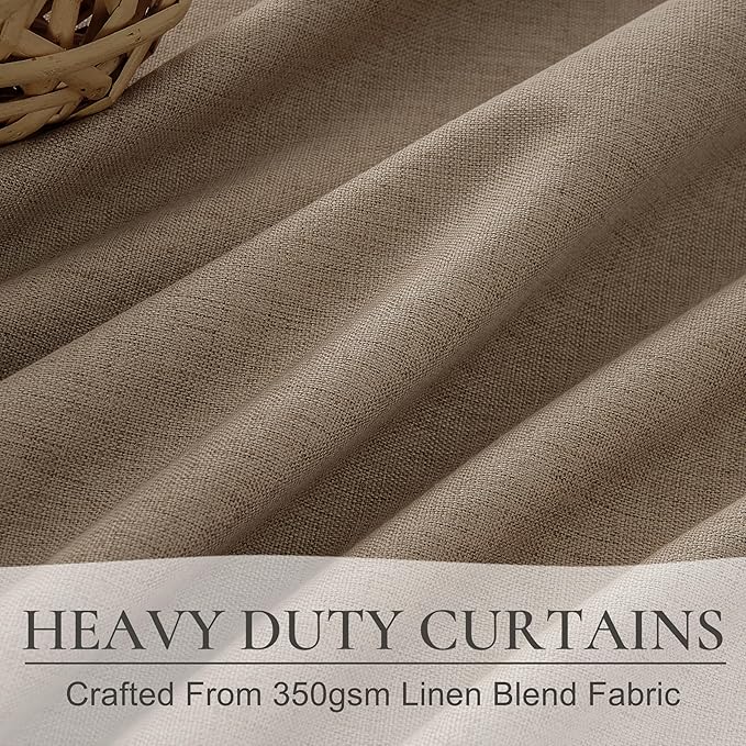 RustBrown Linen Pinch Pleated Blackout Curtains & Drapes 96 Inch Long Bedroom/Livingroom Farmhouse Curtains 2 Panel Sets, Neutral Track Room Darkening Thermal Insulated 8ft Back Tab Window Curtain