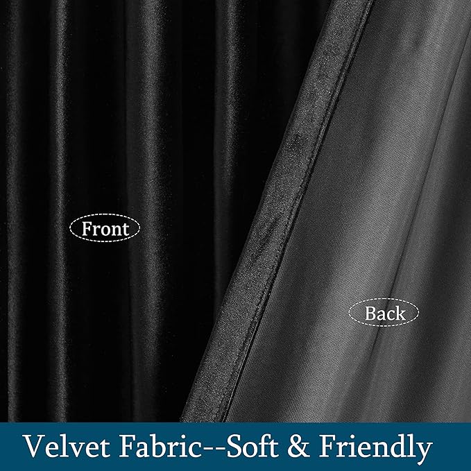 PRIMROSE Black Curtains 84 inch for Living Room Velvet Drapes Blackout Rod Pocket Back Tab Window Treatment Semi Room Darkening Decor Curtains for Bedroom Set of 2 Panels