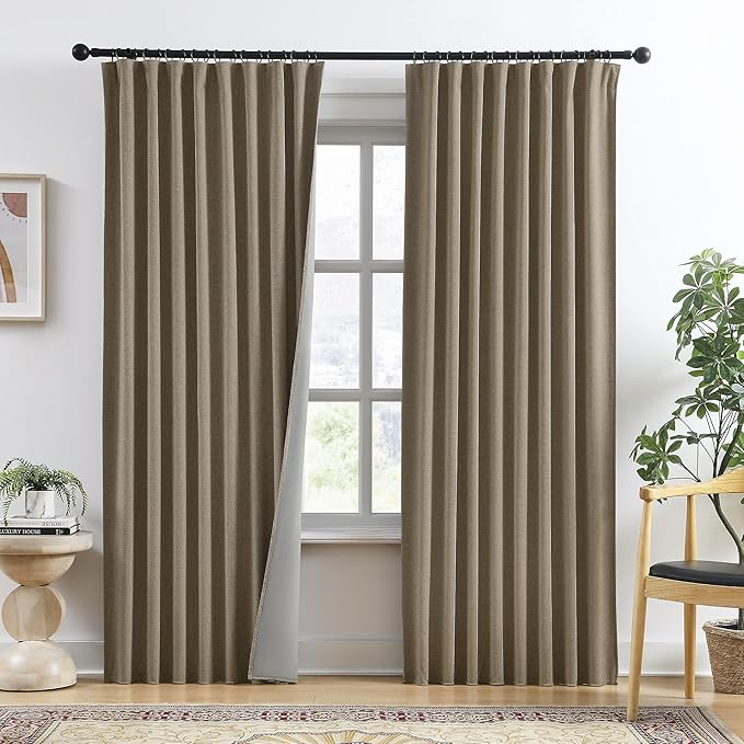 Linen Brown Blackout Doorway Curtains 2 Panels Set,Back Tab Pleated Curtains Hidden Tab with Hooks,Energy Efficinet Linen Polyester Blend Drapes for Bedroom Modern Classic W50xL80 Linen Brown