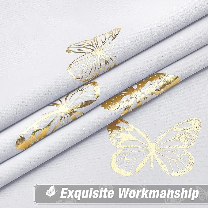 Jubilantex Gold Butterfly Blackout Curtains on Greyish White with Black Layer,Thermal Insulated Window Curtains for Bedroom Girls Room,52x63,2 Panels